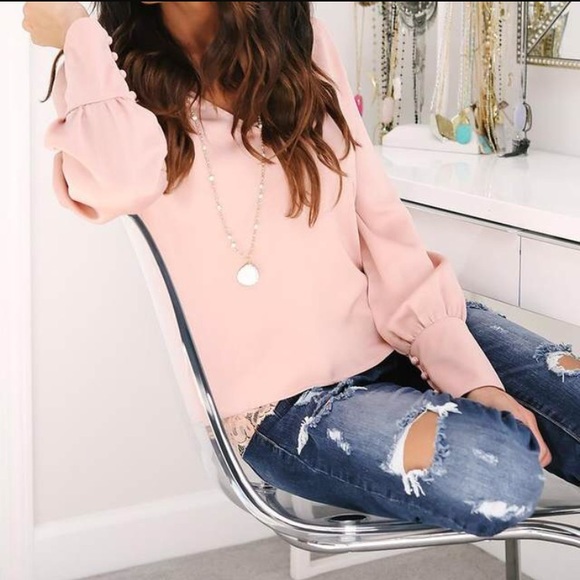 COMING SOON - Blush faux double layer lace blouse - Picture 2 of 4